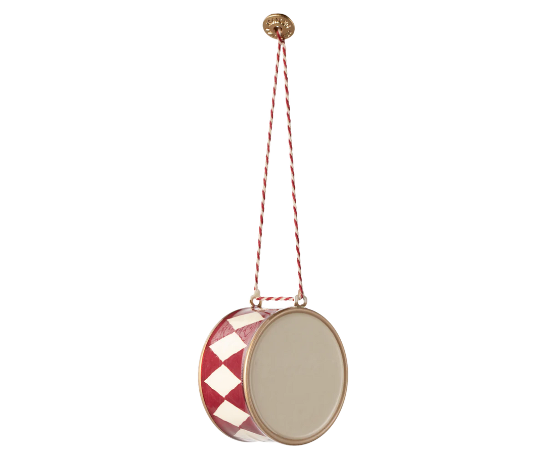 Metal Ornament, Large Drum - Red
