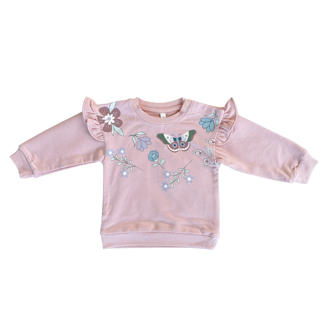 Ruffle Sweatshirt - Misty Rose Butterfly