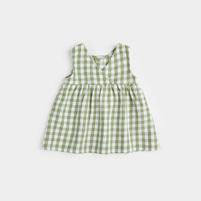 Green Gingham Linen Dress Set