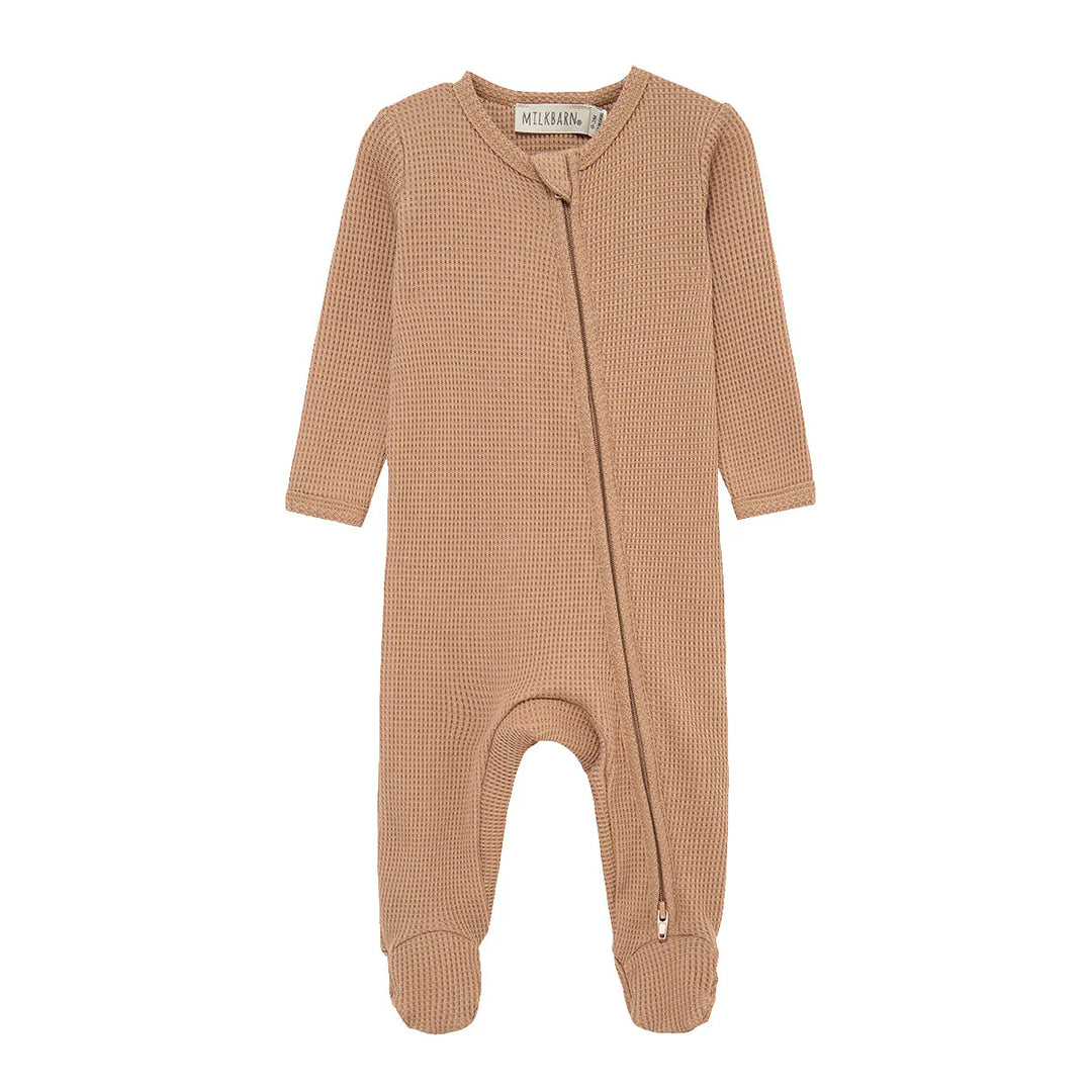Waffle Zipper Footed Romper - Tawny Rose