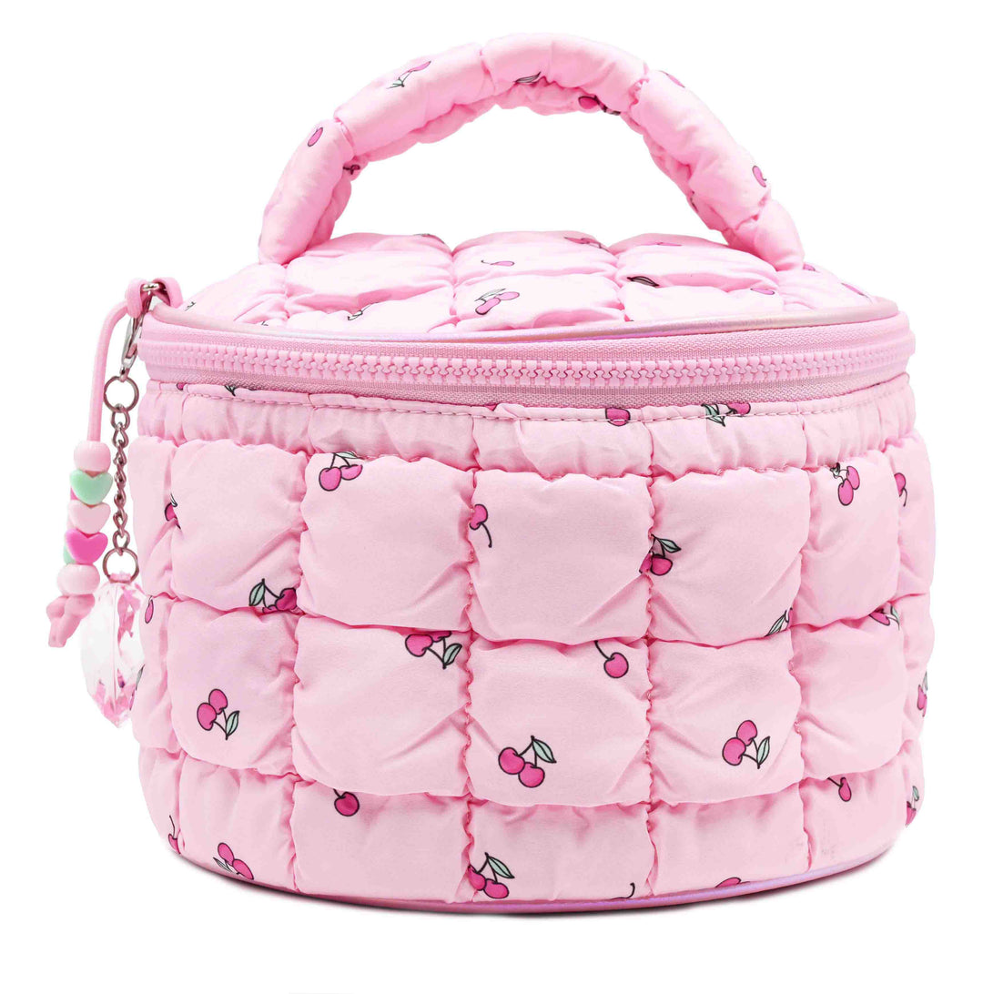 Cherry Print Quilted Scrunchies Glam Bag