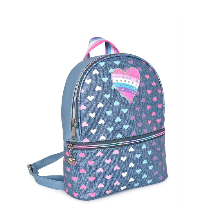 Denim Heart-Printed Mini Backpack