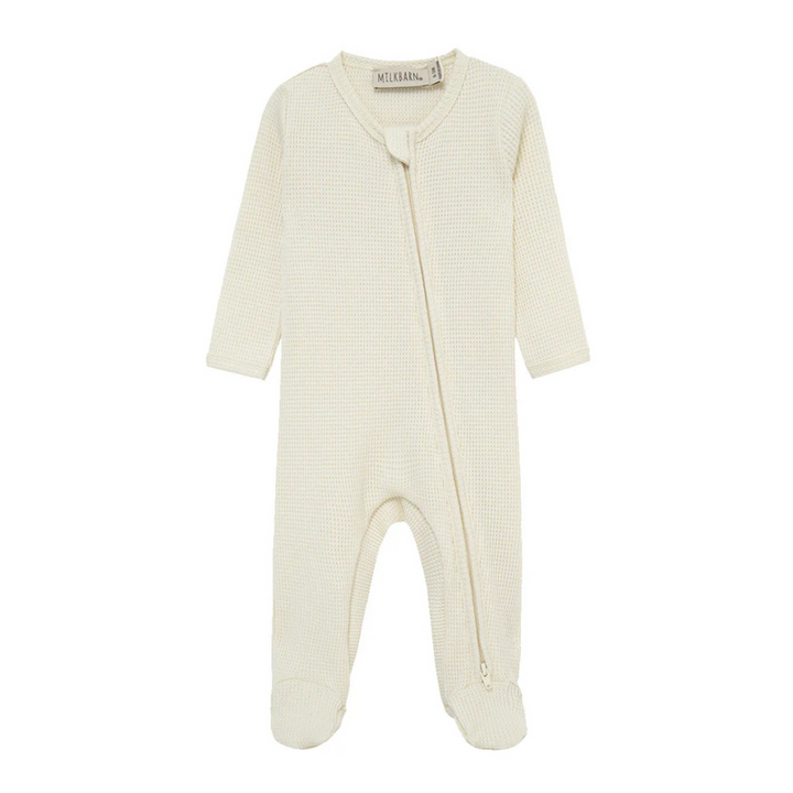 Waffle Zipper Footed Romper - Vanilla