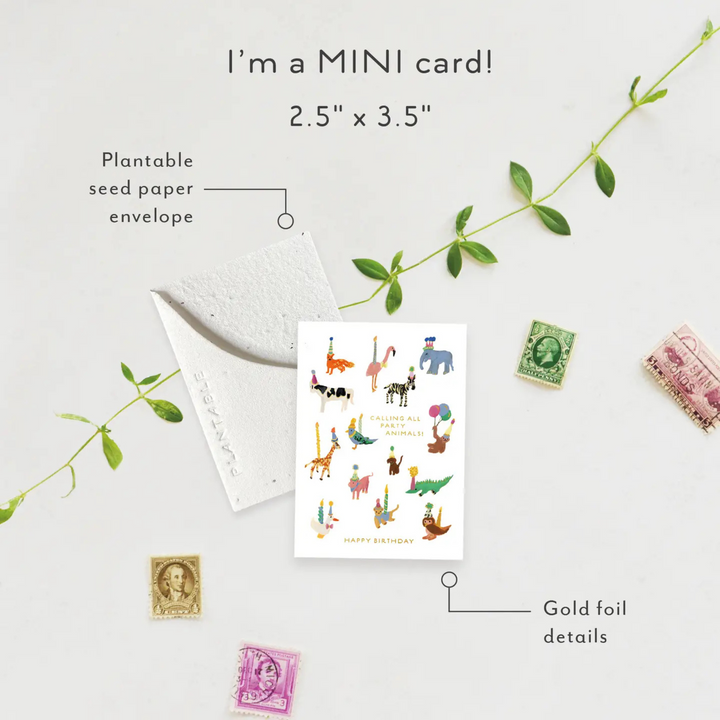 Animal Party Sprout - Mini Greeting Card
