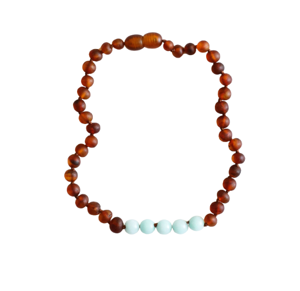 Raw Cognac Baltic Amber + Amazonite || Necklace