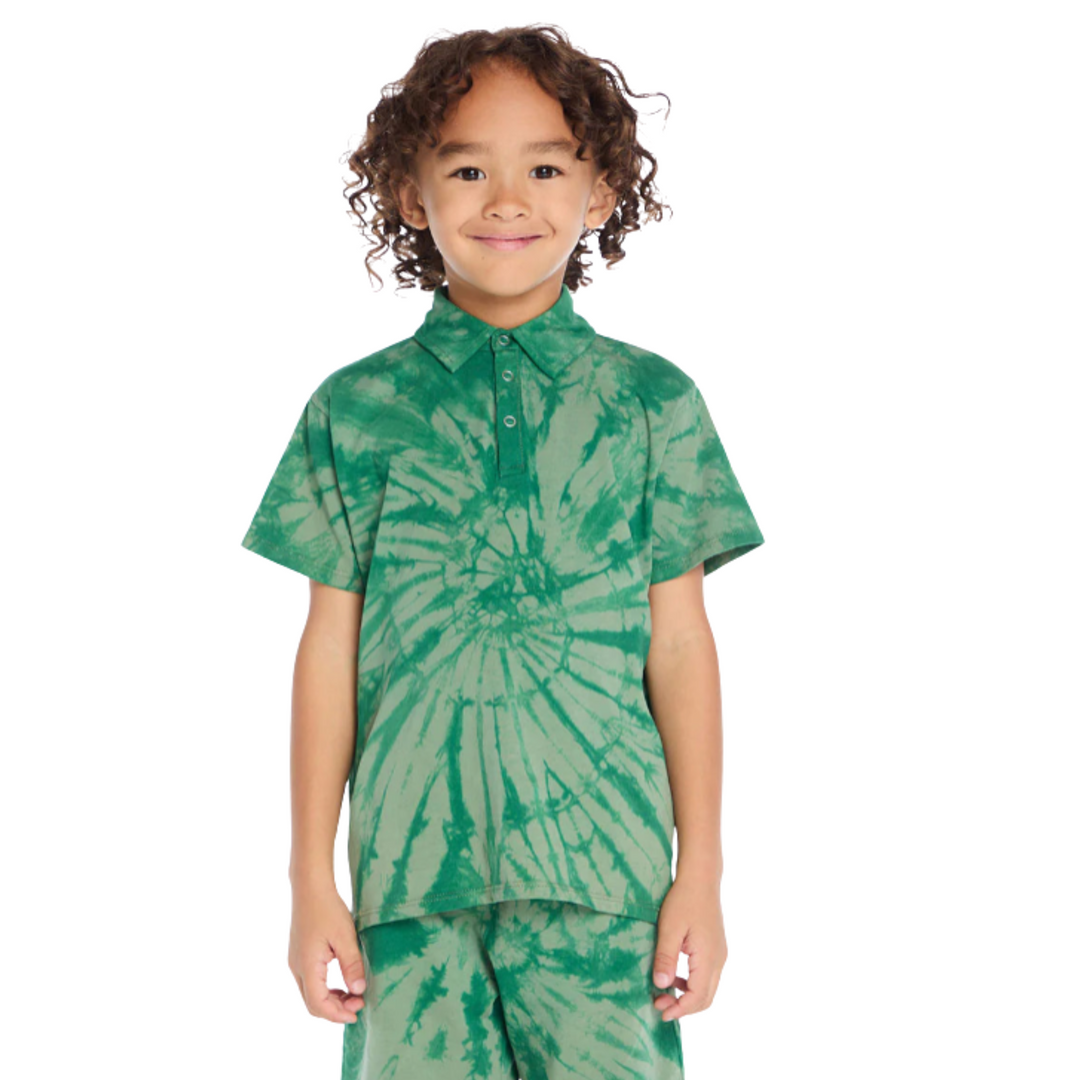 Cotton Jersey Polo - Green Tie Dye