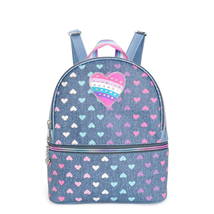Denim Heart-Printed Mini Backpack