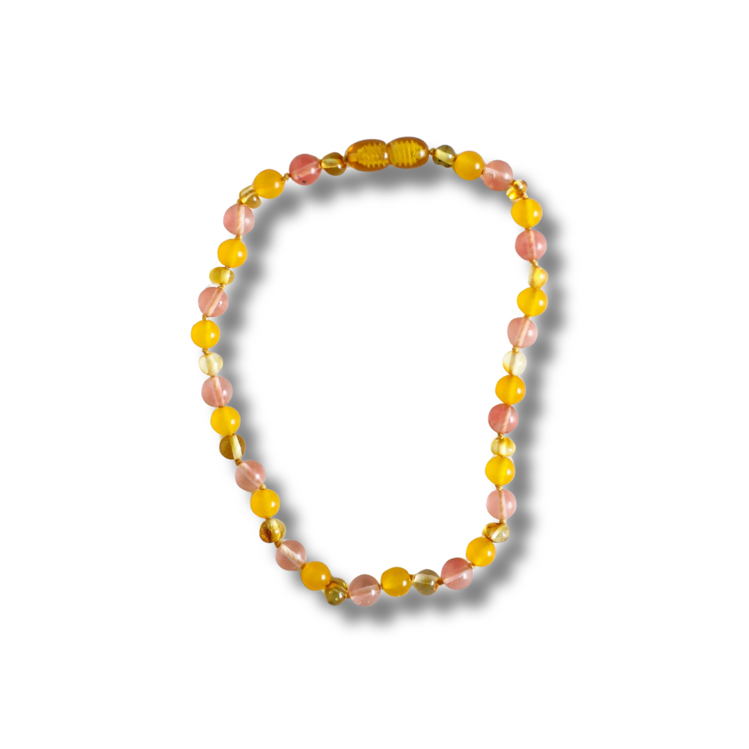 CanyonLeaf - Polished Honey Baltic Amber + Honeysuckle Gemstone Necklace
