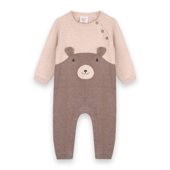 Bear Embroidered Knit Jumpsuit