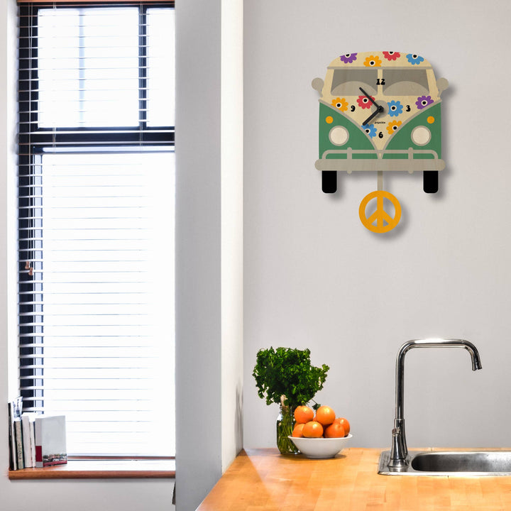 Peace Bus Pendulum Clock - Wood
