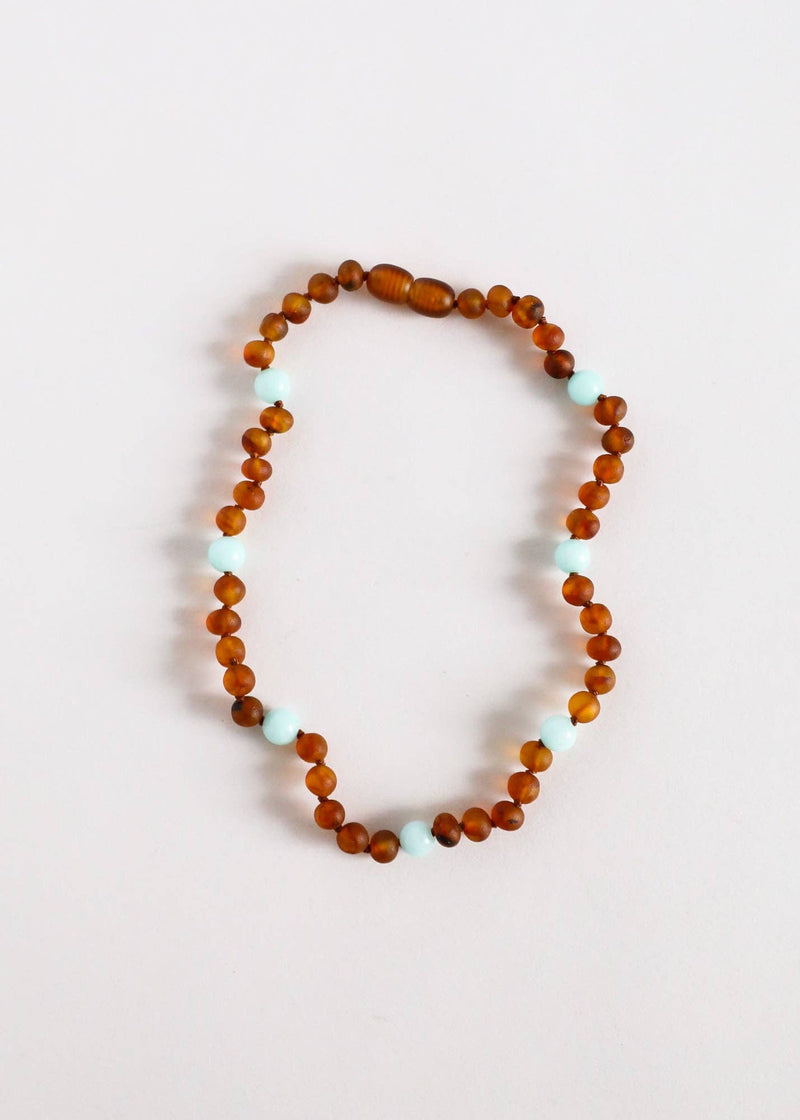 Raw Cognac Baltic Amber + Amazonite || Halo Necklace ||