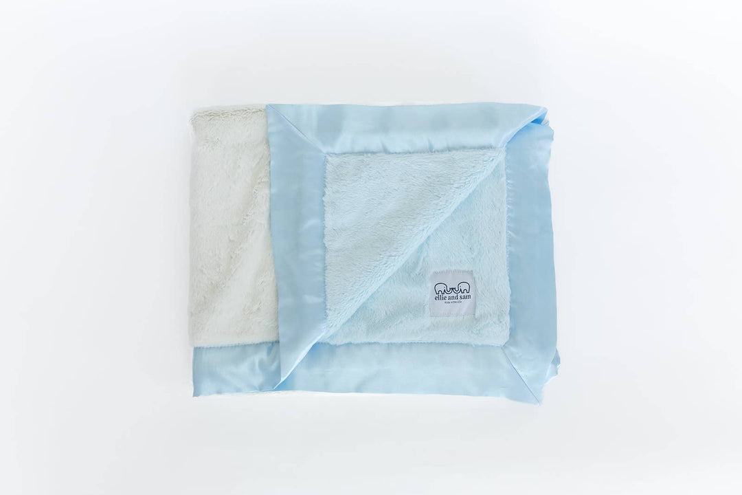 Luxury Duo Satin Border Blanket - Blue / Ivory