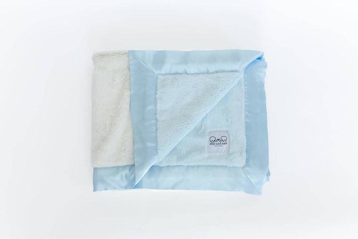 Luxury Duo Satin Border Blanket - Blue / Ivory
