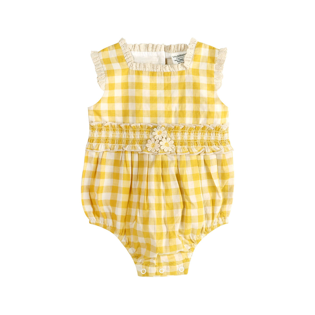 Lucy Gingham Smocked Romper + Headband