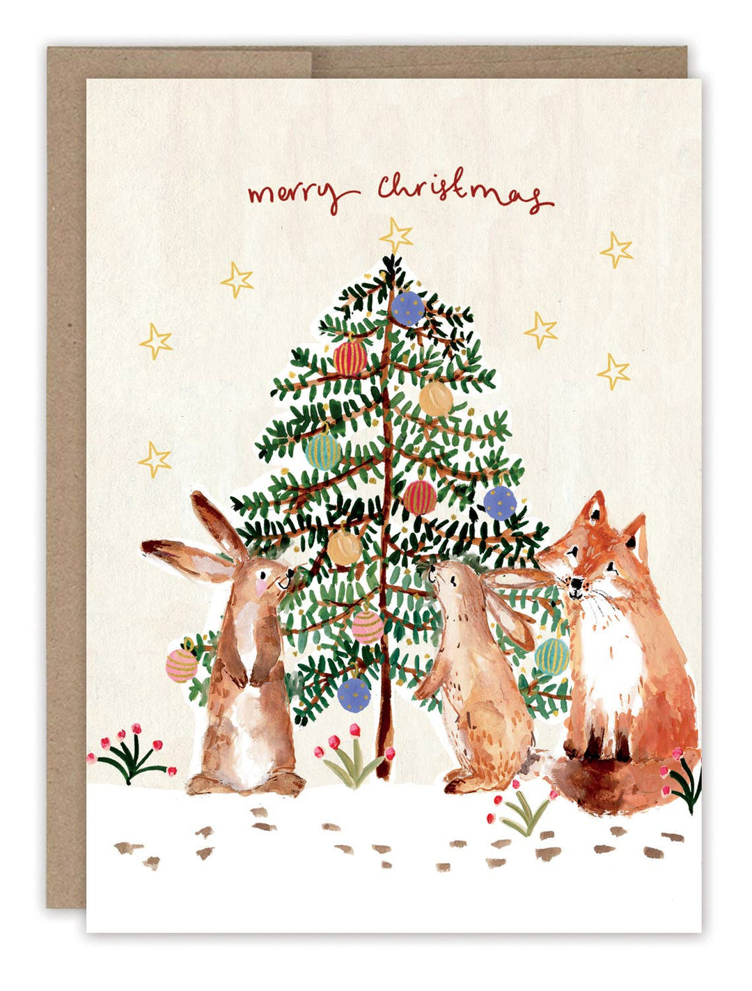 Bunnies & Fox Christmas Card