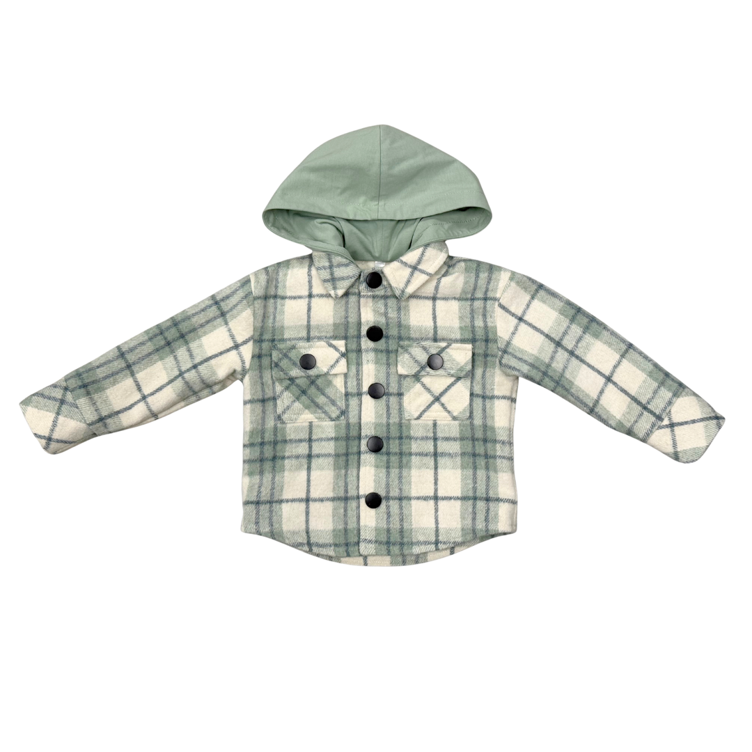 Hooded Shacket - Mint Plaid