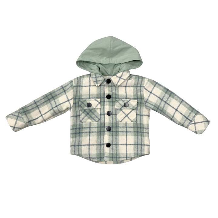 Hooded Shacket - Mint Plaid