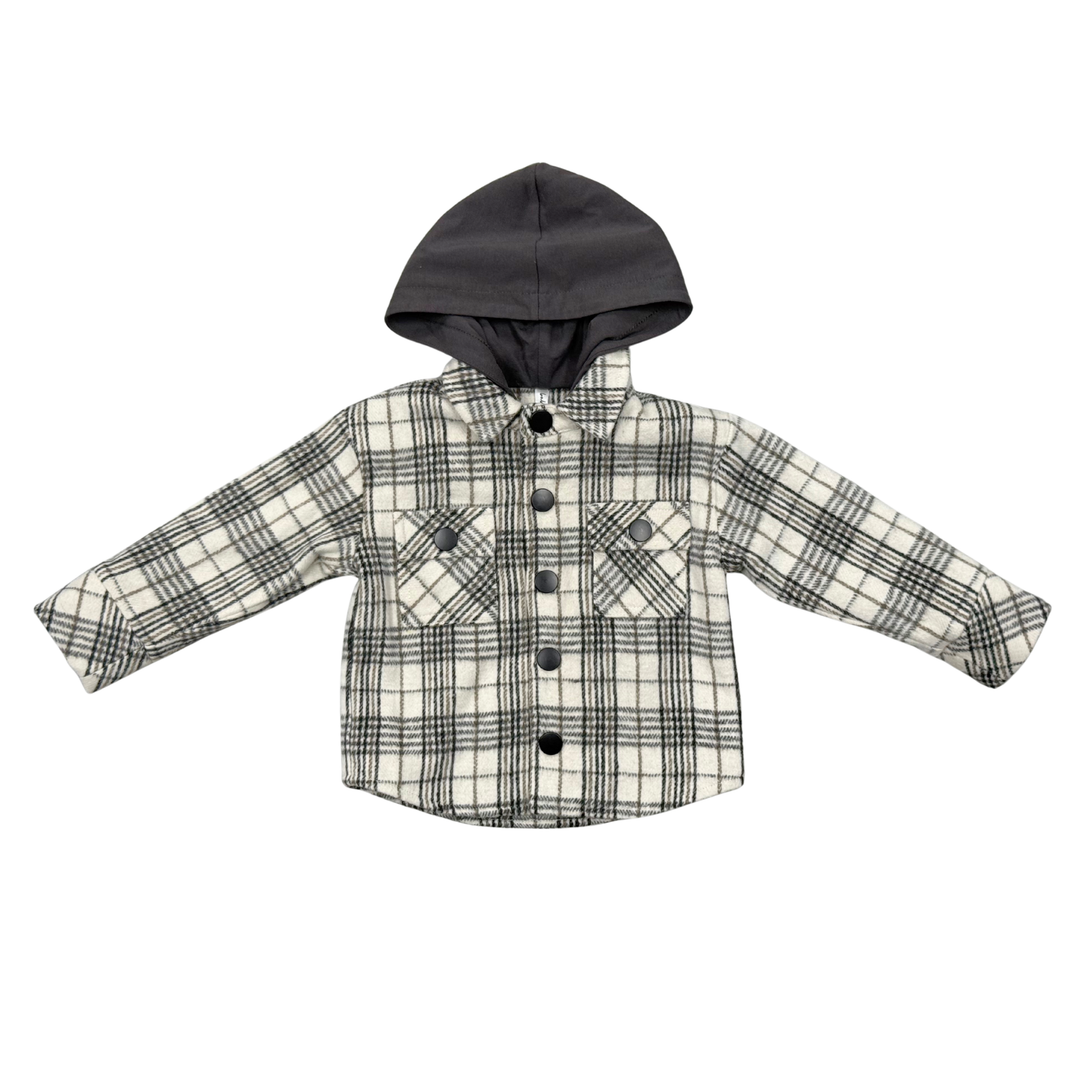 Hooded Shacket - Granite Plaid