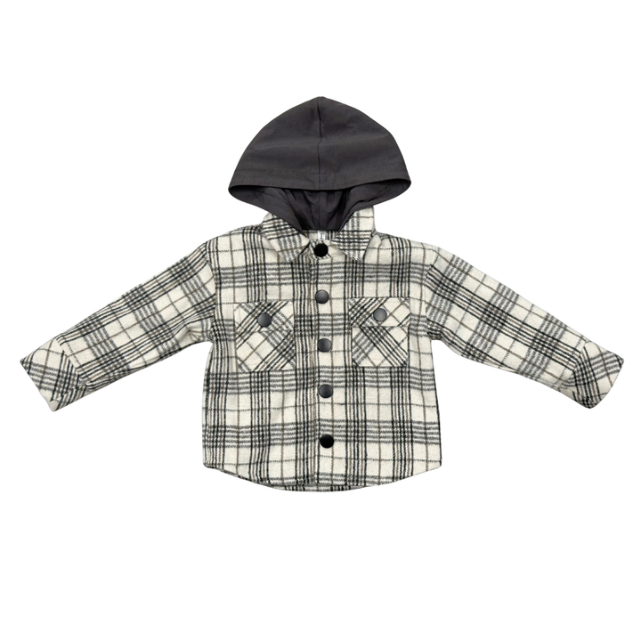 Hooded Shacket - Granite Plaid