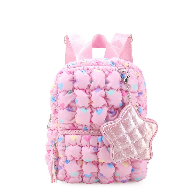 Quilted Scrunchies Heart Printed Mini Backpack with Coin Purse