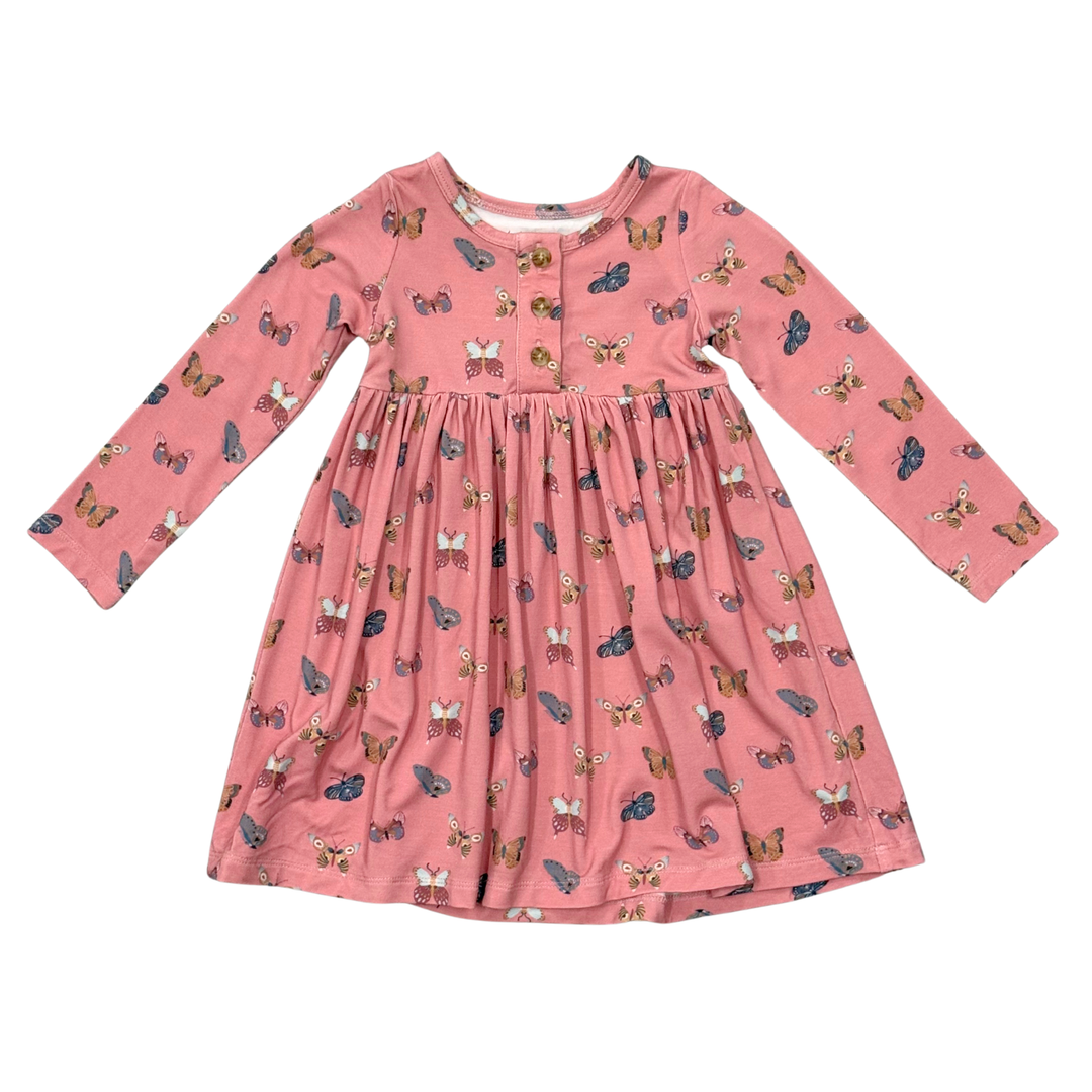 Long Sleeve Henley Dress - Butterfly Bloom