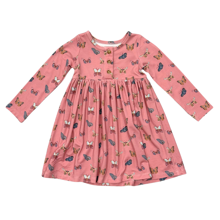 Long Sleeve Henley Dress - Butterfly Bloom