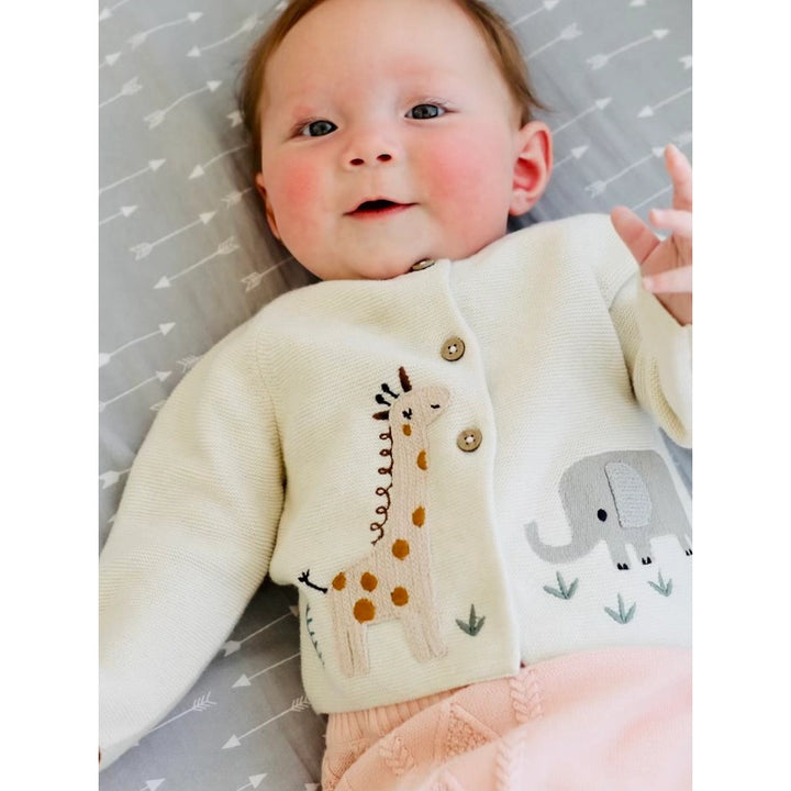 Animal Safari Embroidered Cardigan - Heather Grey