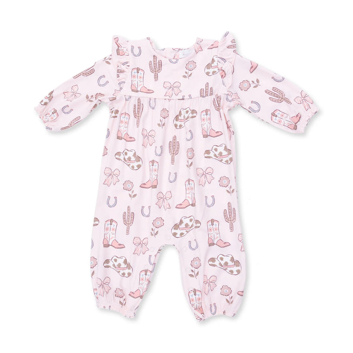 Ruffle Sleeve Snap Romper - Cowgirl Boots and Bows