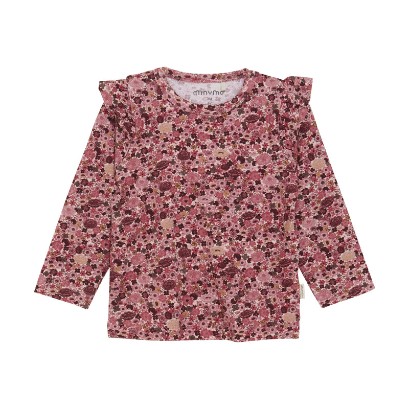 Organic L/S Ruffle Tee - Pink Floral