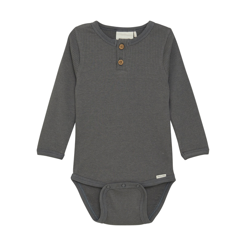 Organic L/S Ribbed Bodysuit - Stone