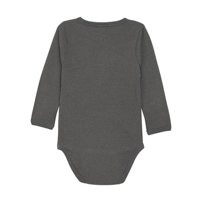 Organic L/S Ribbed Bodysuit - Stone