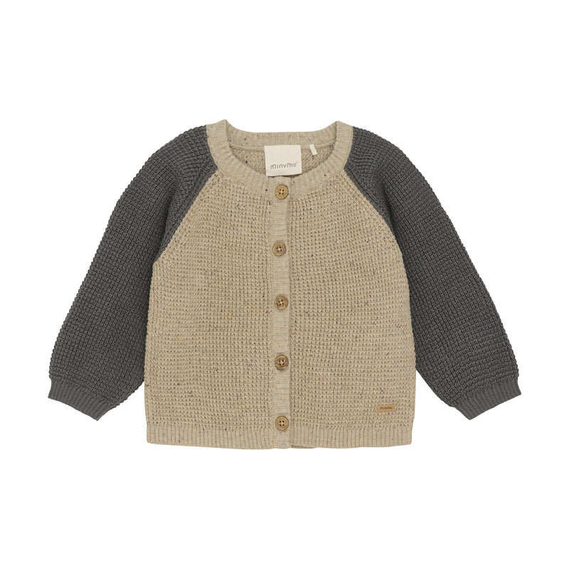 Organic Knit Cardigan - Beige Colorblock