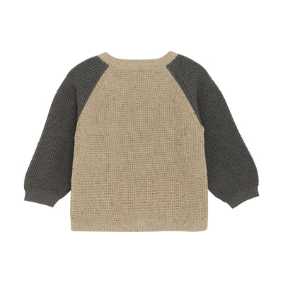 Organic Knit Cardigan - Beige Colorblock