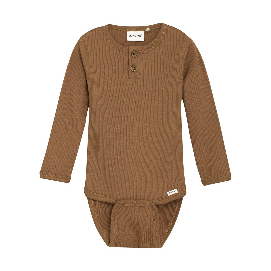 Long Sleeve Rib Onesie - Brown Sugar