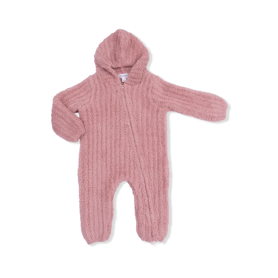 Chenille Hooded Romper - Rose