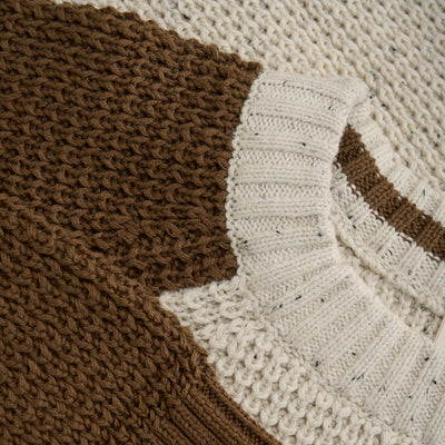 Knit L/S Pullover - Brown Colorblock