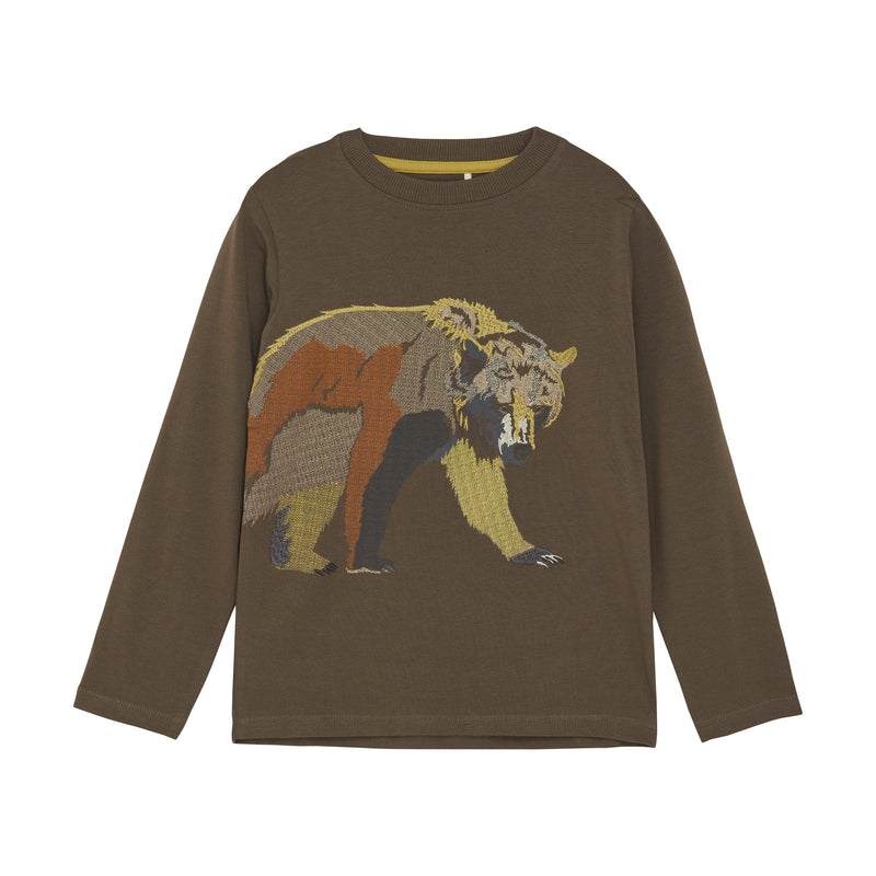 Embroidered L/S Tee - Brown Bear