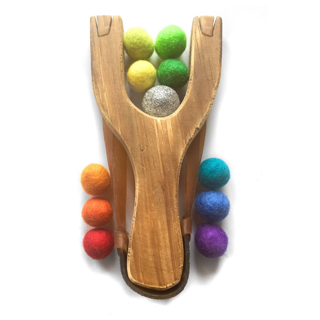 Deluxe Rainbow Wooden Slingshot - Silver Ball