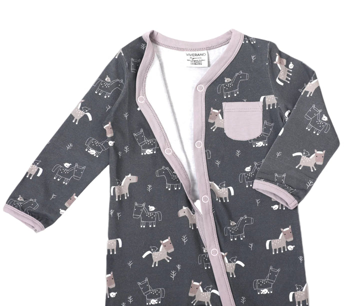 Button Romper - Horse & Bird