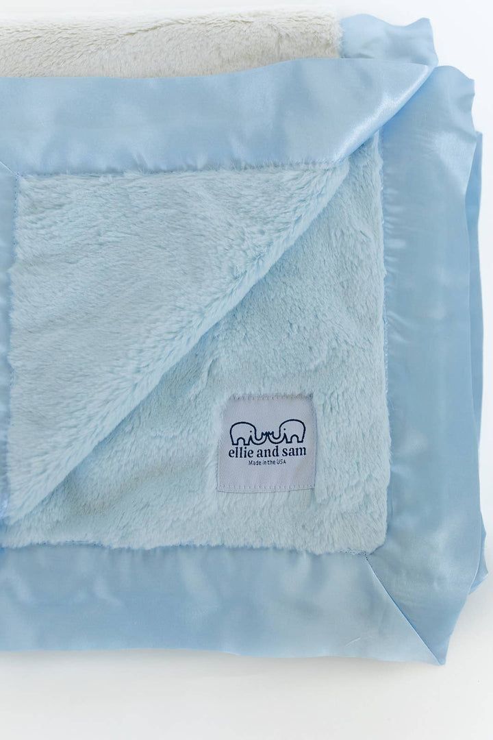 Luxury Duo Satin Border Blanket - Blue / Ivory