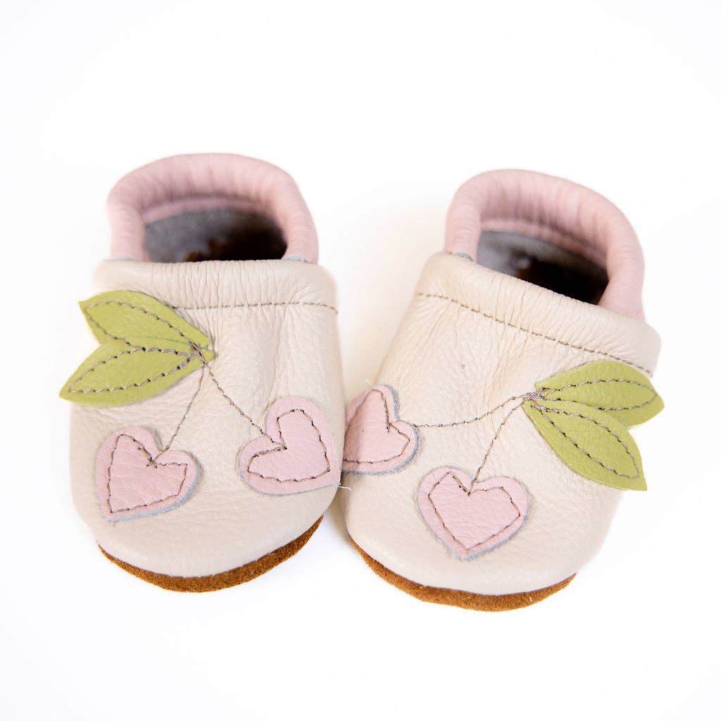 Pink & Cream Leather Moccs - Cherries
