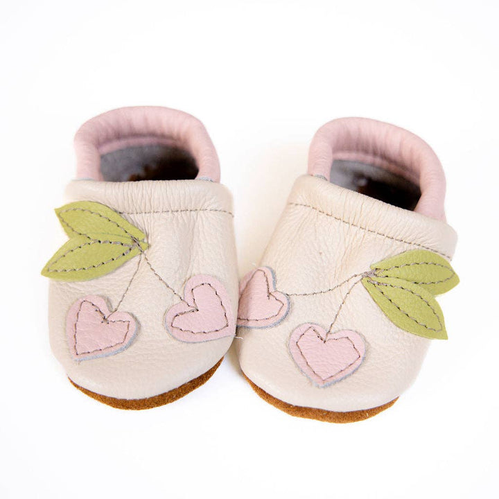 Pink & Cream Leather Moccs - Cherries