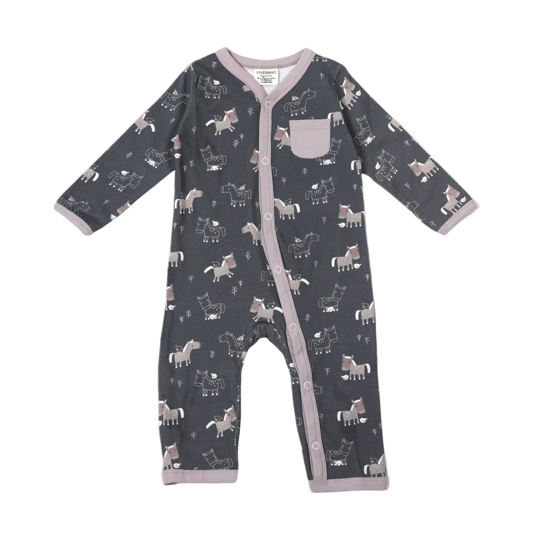 Button Romper - Horse & Bird
