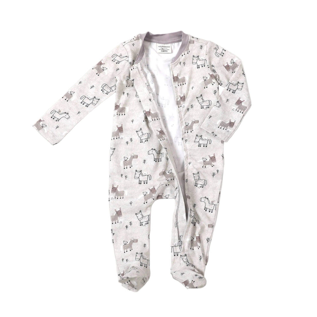 Zipper Footie Coverall - Horse & Bird