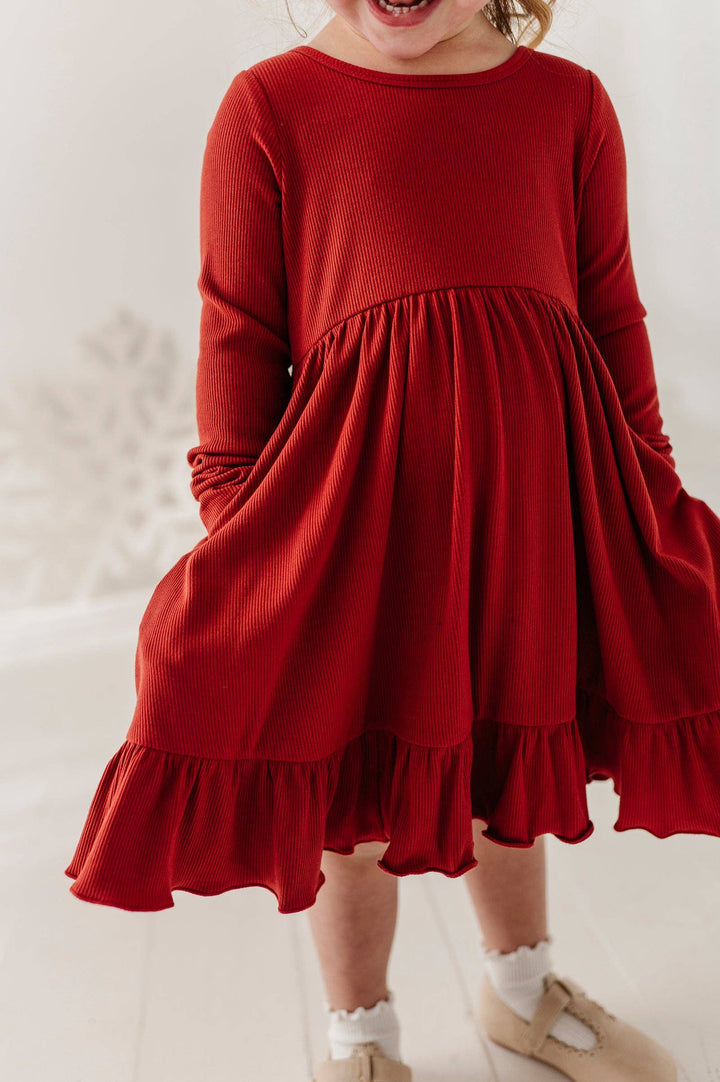 Ribbed Ballet Dress - Berry Red