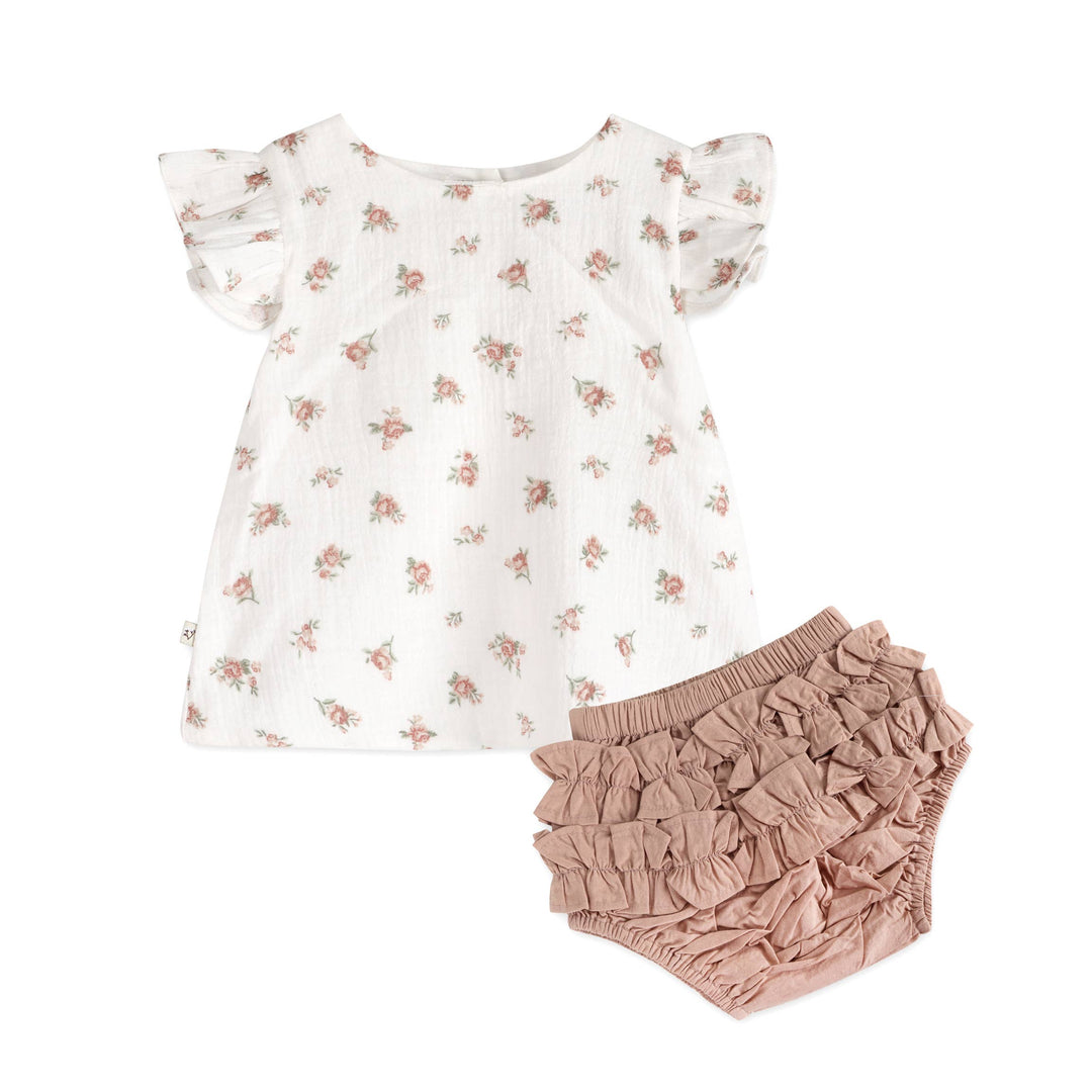 Tea Rose Ruffle Sleeve Top + Bloomer
