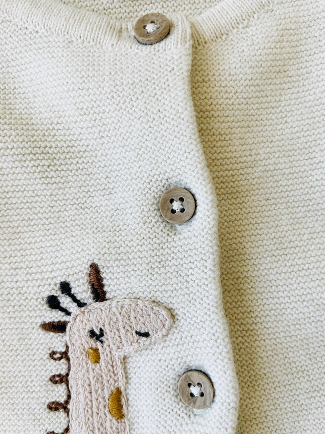 Animal Safari Embroidered Cardigan - Heather Grey