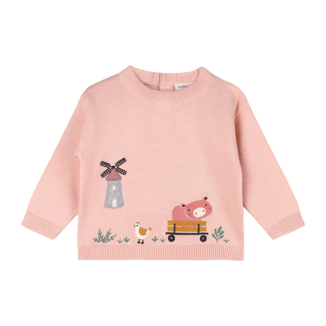 Applique Knit Pullover - Farm Windmill