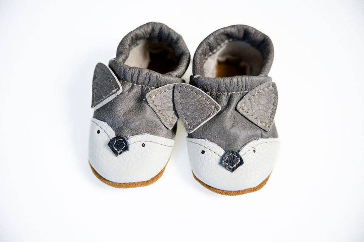 Gray Fox Leather Moccasins