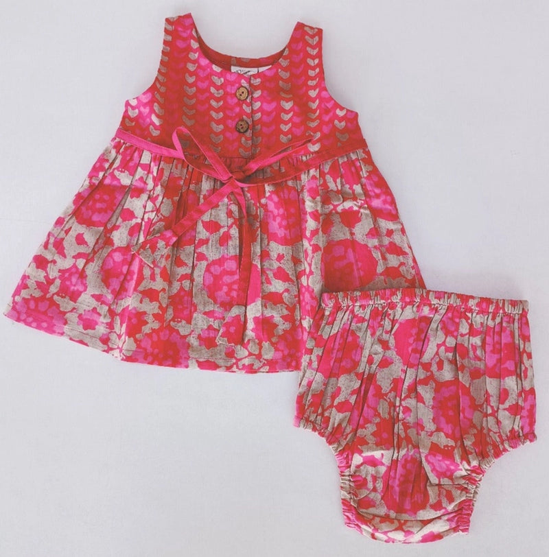 Pink Floral Heart Dress & Bloomer Set